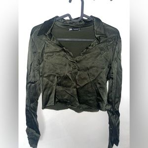 ZARA | SILK OLIVE CROP TOP